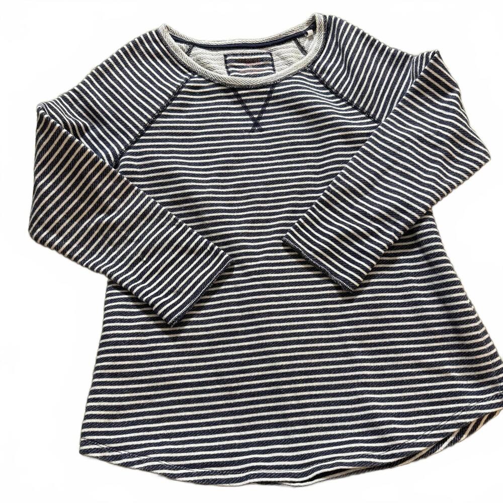 Nautical Navy & White Striped Crew Neck Round Bottom Cotton Blend Shirt SZ M